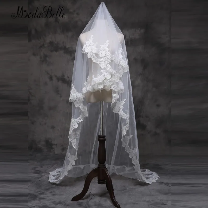 modabelle Appliques Edge Wedding Veils Single Layer Lace Long Ivory