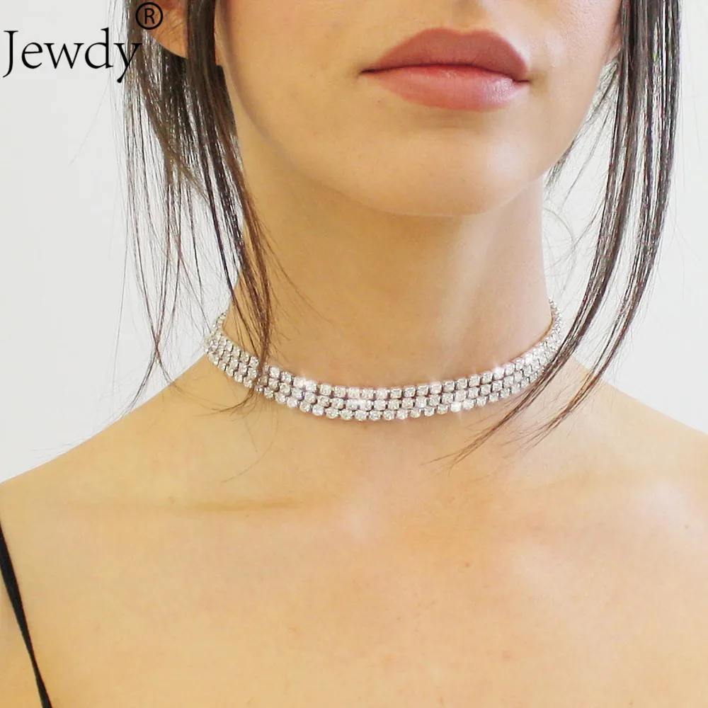 

1 2 3 4 5 Rows Rhinestone Choker Necklace For Women female wedding jewelry shiny crystal chocker 2019 collier bijoux Jewellery