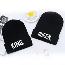 KING QUEEN Beanies, брендовая теплая зимняя шапка с вышивкой, вязаная шапка в стиле хип-хоп для мужчин и женщин, шапки для влюбленных, облегающая шапка для уличных танцев