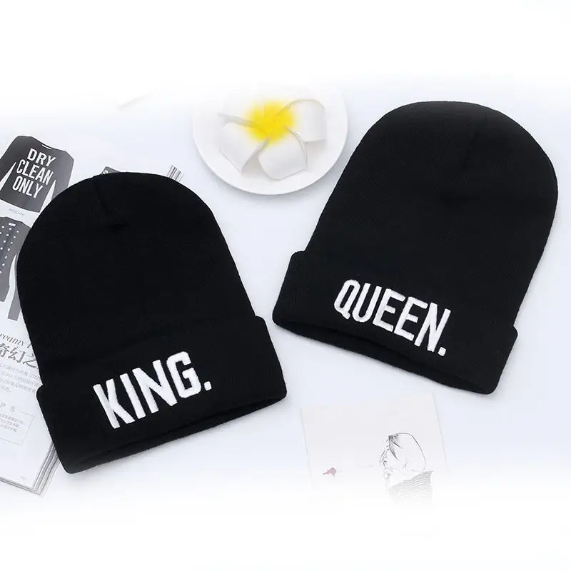 

KING QUEEN Beanies Cap Brand Embroidery Warm Winter Hat Knitted Cap Hip Hop Men Women Lovers Hats Street Dance Bonnet Skullies