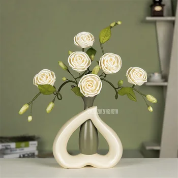 

Modern Nordic Simple Ceramic Vase Ornament Dried Rose Flower Living Room Coffee Table TV Cabinet Home Furnish Decoration Y-3/314