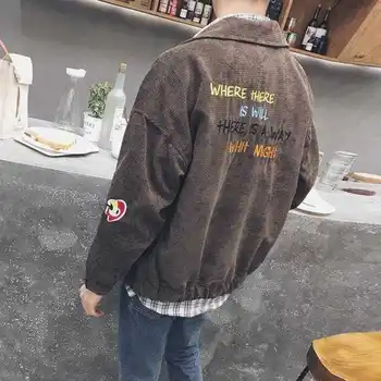 

Hong Kong embroidery baseball suit corduroy jacket Spring and Autumn retro men thin Korean version repair youth handsome jacket