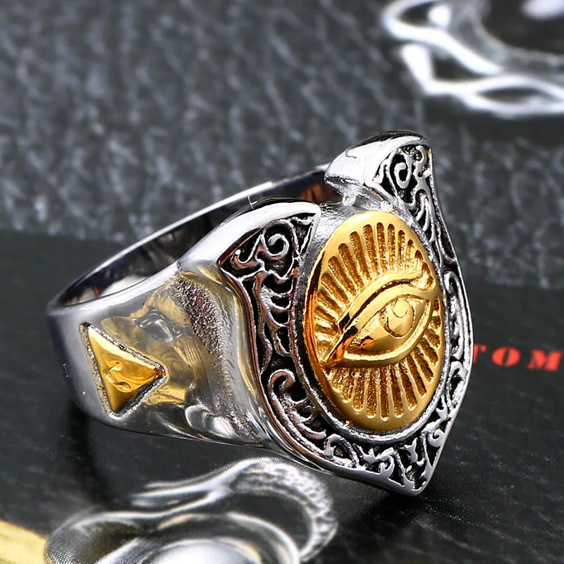 BEIER New arrive 316L stainless steel Eye of Providence gold Ring man Fashion Jewelry wholesale dropshipping BR8-480