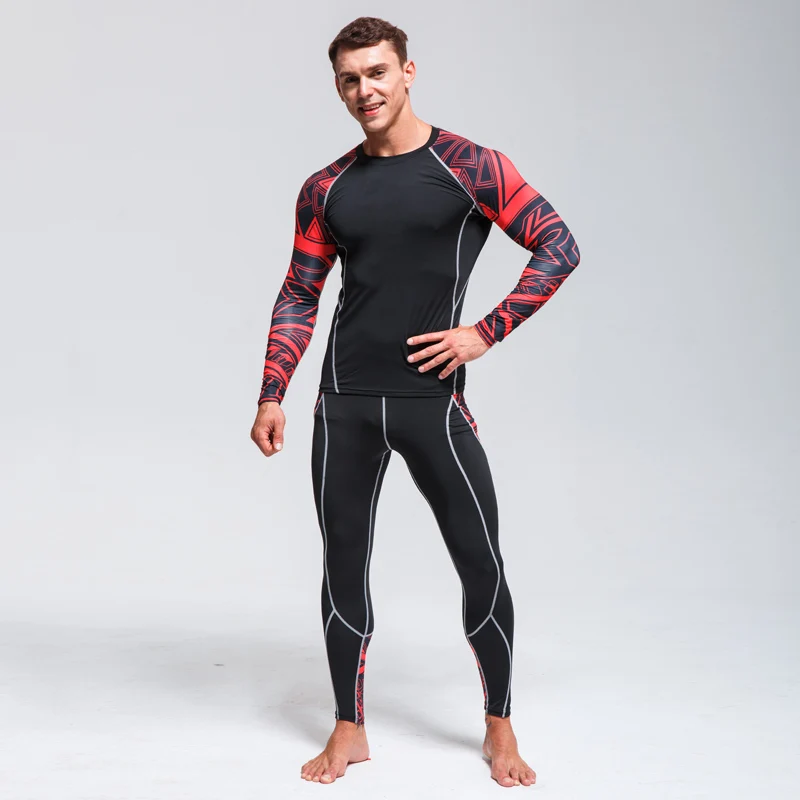 best long underwear Men's Suit Winter Thermal Underwear Sportswear Compression Tights Sports T-Shirt + Leggings Brand Sweat Fitness Wear under armour long johns Long Johns