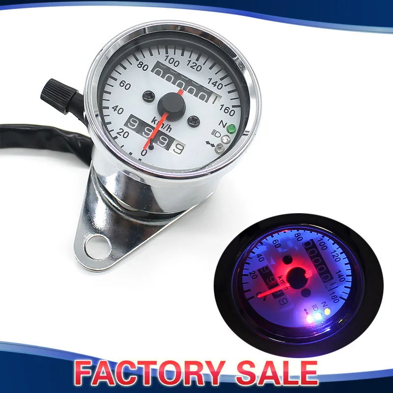 Universal Motorcycle Dual Odometer Speedometer Gauge 12V LED Backlight