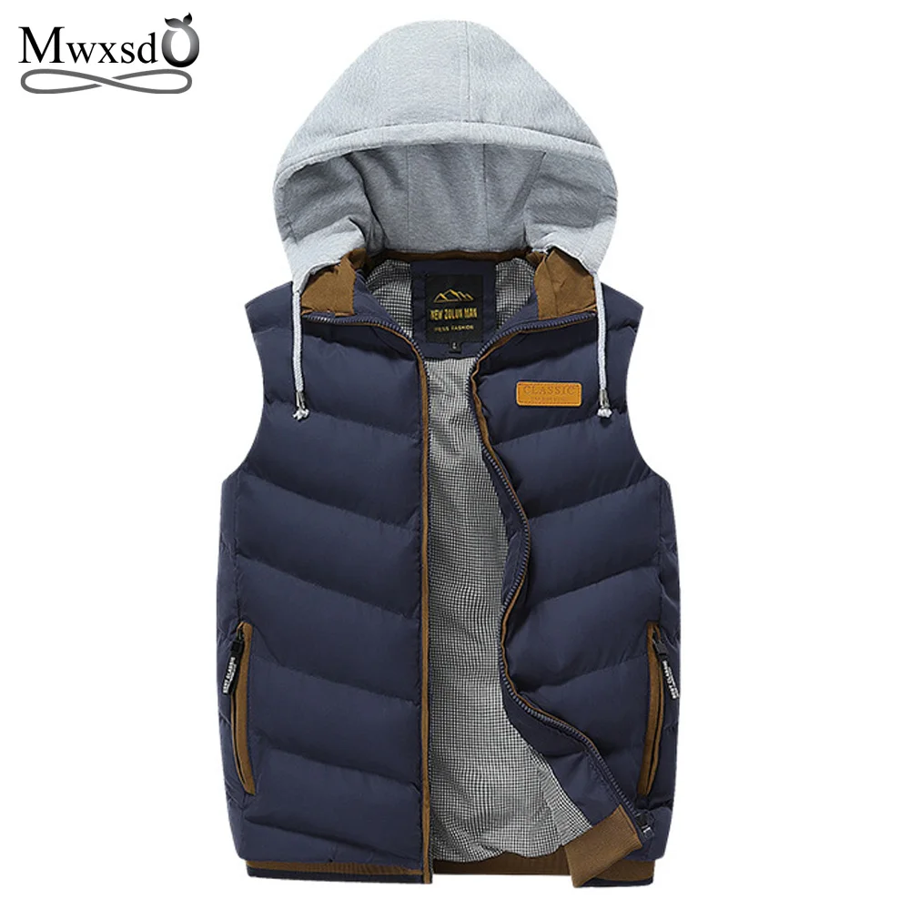 

Mwxsd Brand 2019 New Winter Men warm Vest male Sleeveless Waistcoat men's Fashion Outerwear Hooded Cotton-Padded Vest Jacket