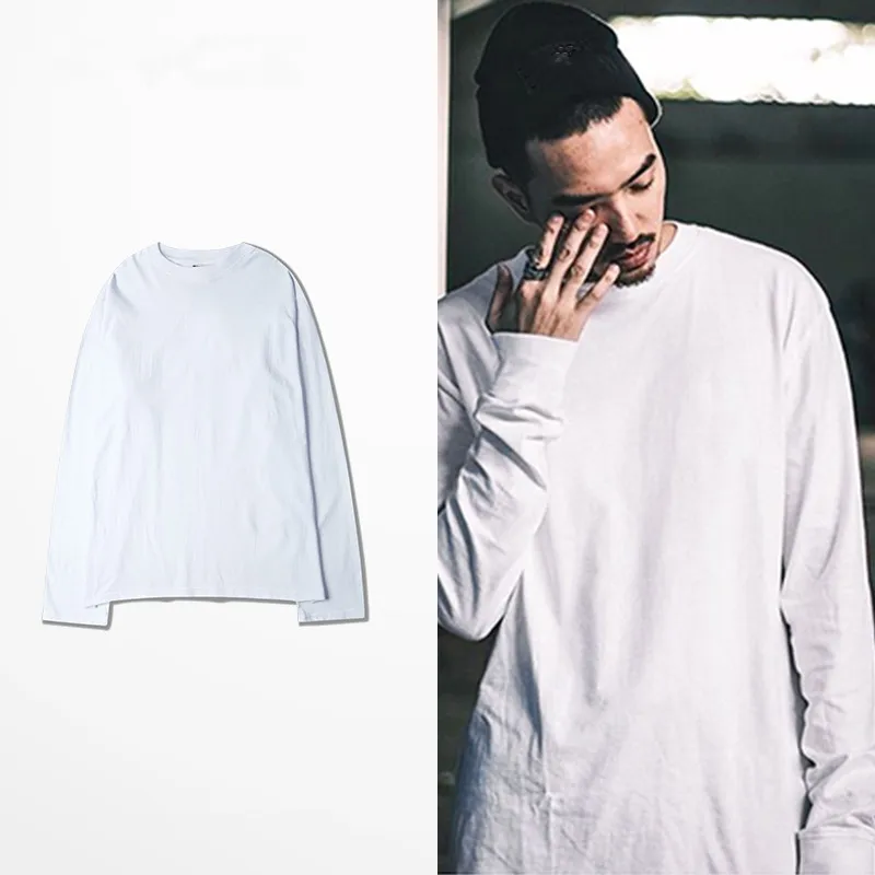 

2016 new long sleeve t shirts oversized men tees homme Kanye WEST style clothing t-shirt hip hop white streetwear mens t shirts