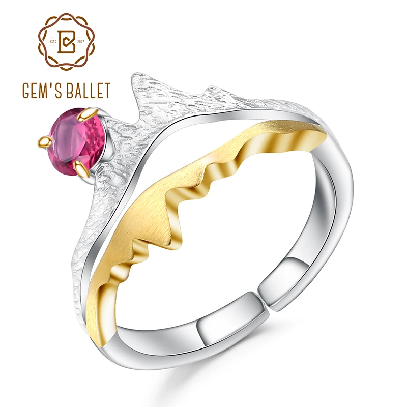 

GEM'S BALLET 925 Sterling Silver Handmade Adjustable Open Ring 0.36Ct Natural Rhodolite Garnet Ring For Women Engagement Jewelry