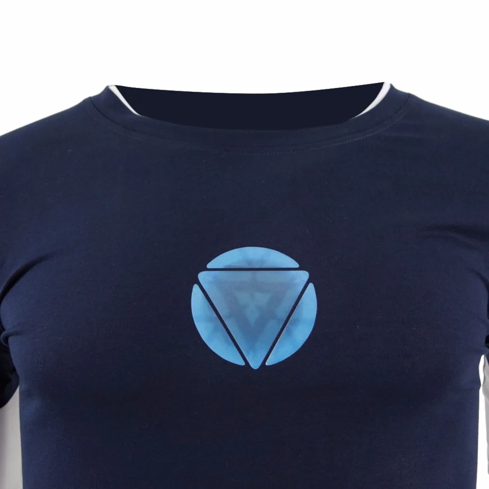 Tony Stark Navy Blue Mid Sleeve Night Luminous T-Shirt for Men - Soft Fitness Tight Fit Costume Top with Logo image 5