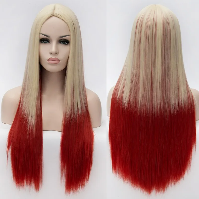 

2017 Wholesale Fashion Cosplay Wigs afro kinky peluca natural Straight Long Hair Blonde Red Ombre Cosplay Costume Women Wig