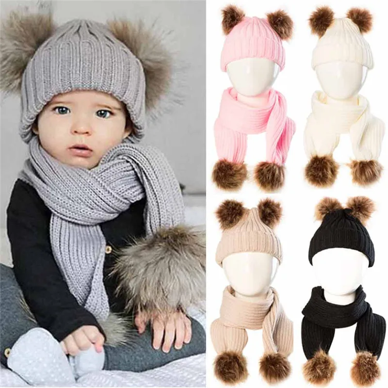 Baby Cute Baby hat scarf set Winter Kids Baby Hats Keep Warm Set Cute