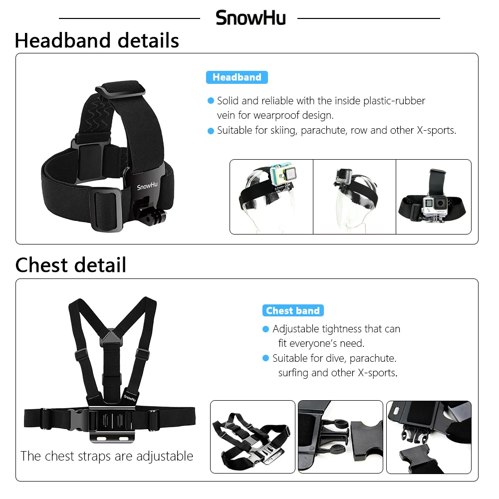 Cena Akcesoria snowhu do gopro zestaw do go pro hero 8 7 6 5 4 3 zestaw do montażu SJCAM do aparatu xiaomi yi do statywu xiomi GS21