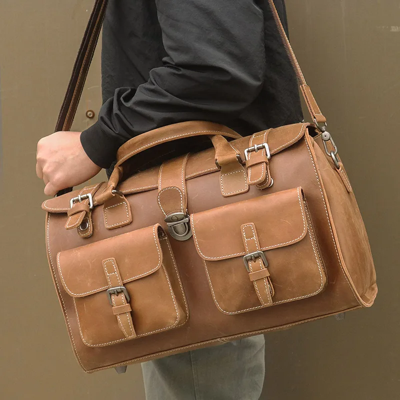 Мужская Дорожная сумка из натуральной кожи деловые винтажные сумки через плечо сумка-тоут для путешествий выходные модная сумка