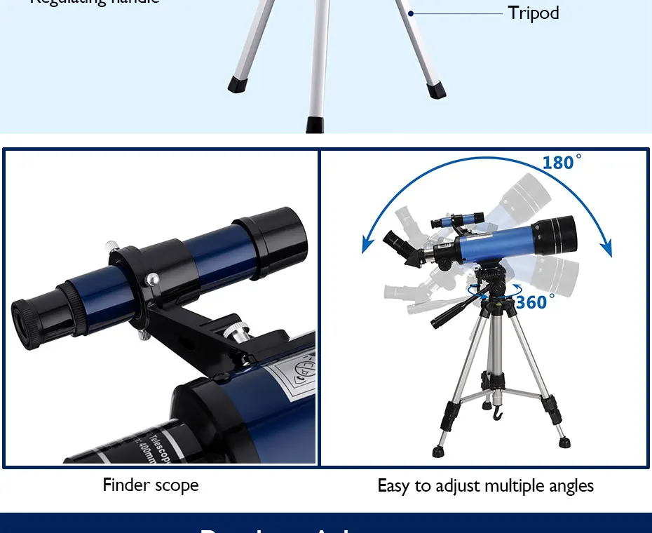 Lente com Luneta Assistir para Crianças 70 Milímetros Refrator Telescópio Astronômico Telescópio Astronomia Lua Adultos Iniciantes 16x 67x Buscadora 6 para crianças adultos astronomia iniciantes 16x 67x lente com finder escopo