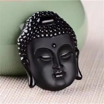 

Koraba Fine Jewelry Chinese Natural Obsidian Carved Buddha Head Lucky Amulet Pendants Free Necklace Free Shipping