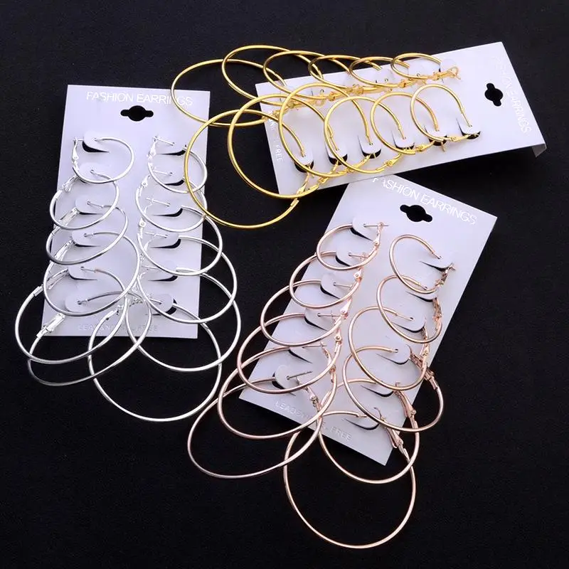 

6 Pairs/Set Steampunk Simple Style Big Circle Women Jewelry earings fashion jewelry