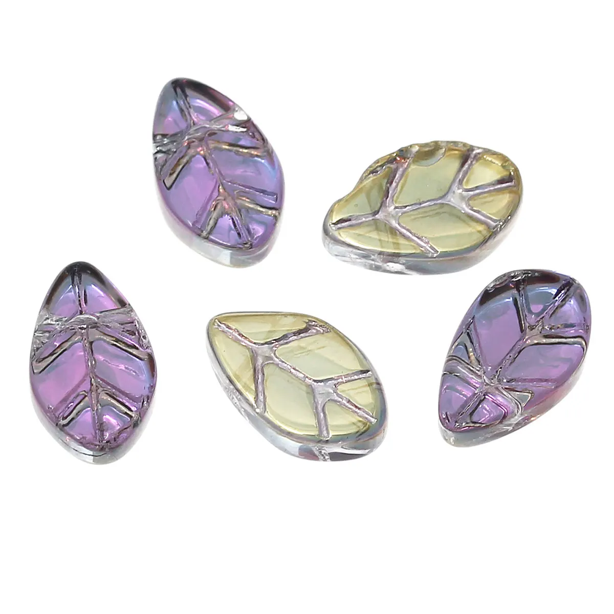 

DoreenBeads Glass Beads Leaf gold color AB Color About 11mm x6mm(3/8" x 2/8")- 11mm x7mm(3/8" x 2/8"),Hole about:0.8mm,50 PCs