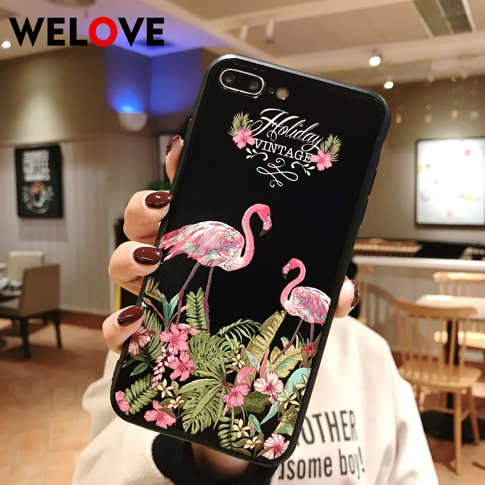 

New Flamingo Flower Phone Case For iPhone X case plant leaf Cover Soft Silicone Back Shell For iPhone XS Max XR X 8 7 6 6S Plus
