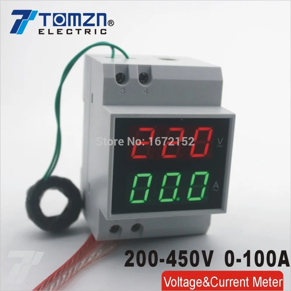 

Din rail LED display Voltage and current meter with extra CT Current Transformers voltmeter ammeter range AC 200-450V 0.1-99.9A