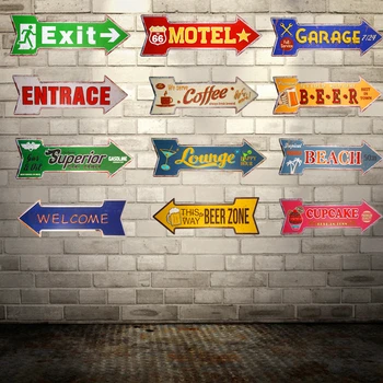 

Beach Beer Bar Coffee Metal Arrow Tin Signs Irregular Poster Wall Pub Restaurant Coffee Home Wall Stickers Decor