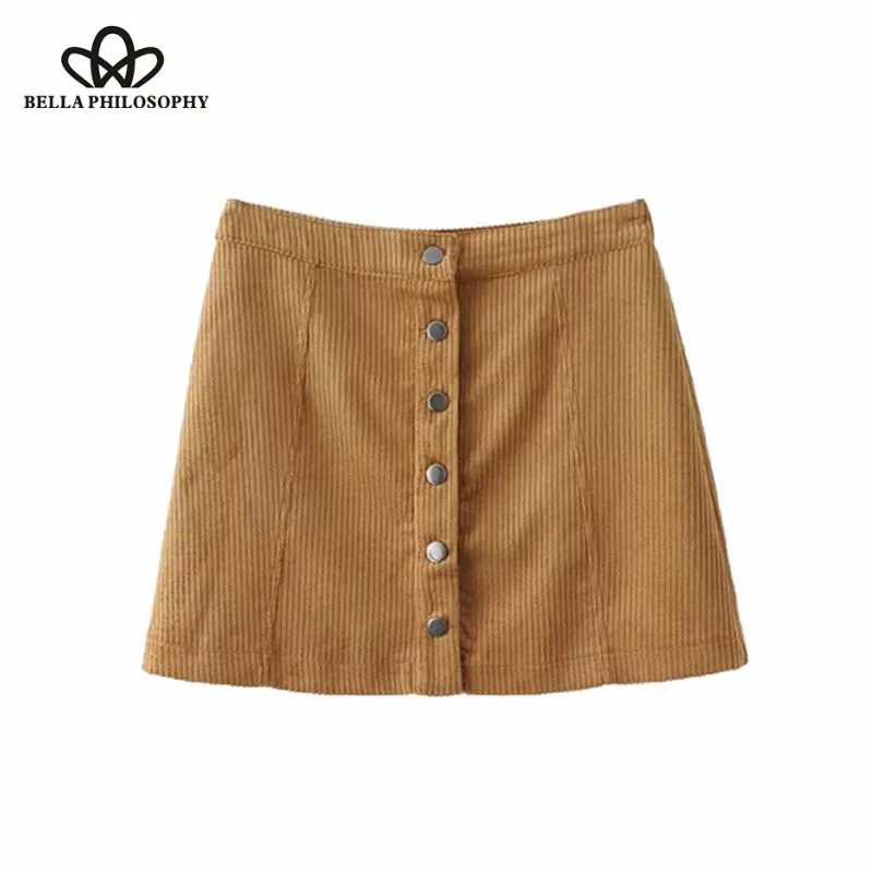 Wonder 2018 new autumn Vintage Chic Corduroy Solid Mini Skirt A Line Buttons Streetwear Ladies Short Skirts Casual Faldas Mujer