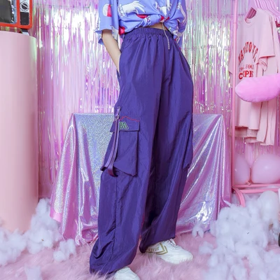 

Original country style hip hop, elastic waist, straight pant ribbon, letter, embroidery, big pocket, BF, casual pants