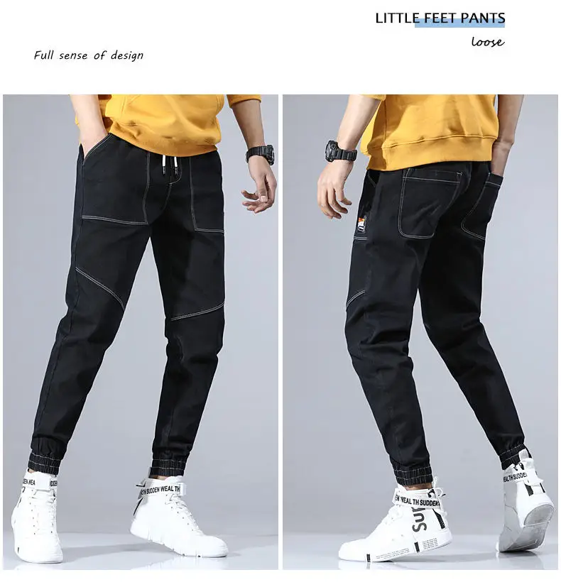 Haren Jeans Men Pants Quality Cotton Cargo Pants Male Jeans Youth Elastic Patchwork Stretch Trousers Korean Brand Fashion Jeans 09