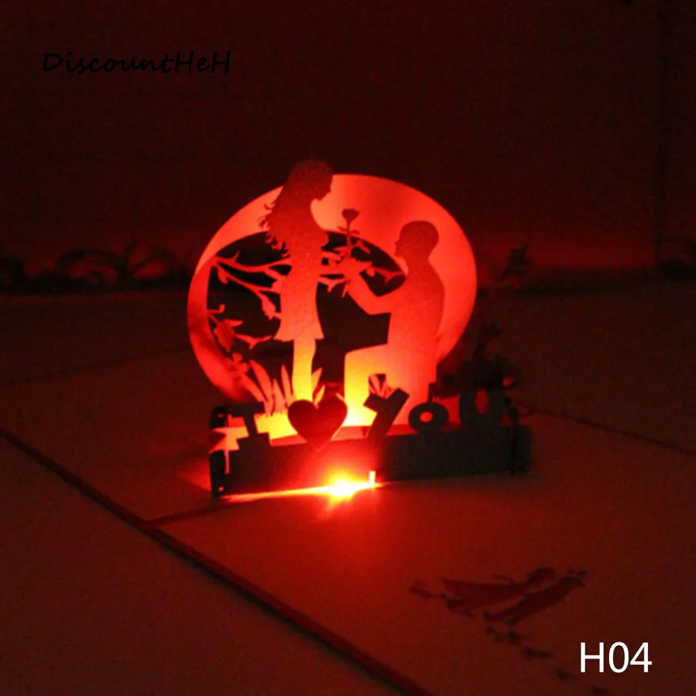 

3D Laser Cut Pop Up Greeting Card Postcards Happy Birthday Music LED Lighting Handmade Paper Craft Cards Carving Art Gifts