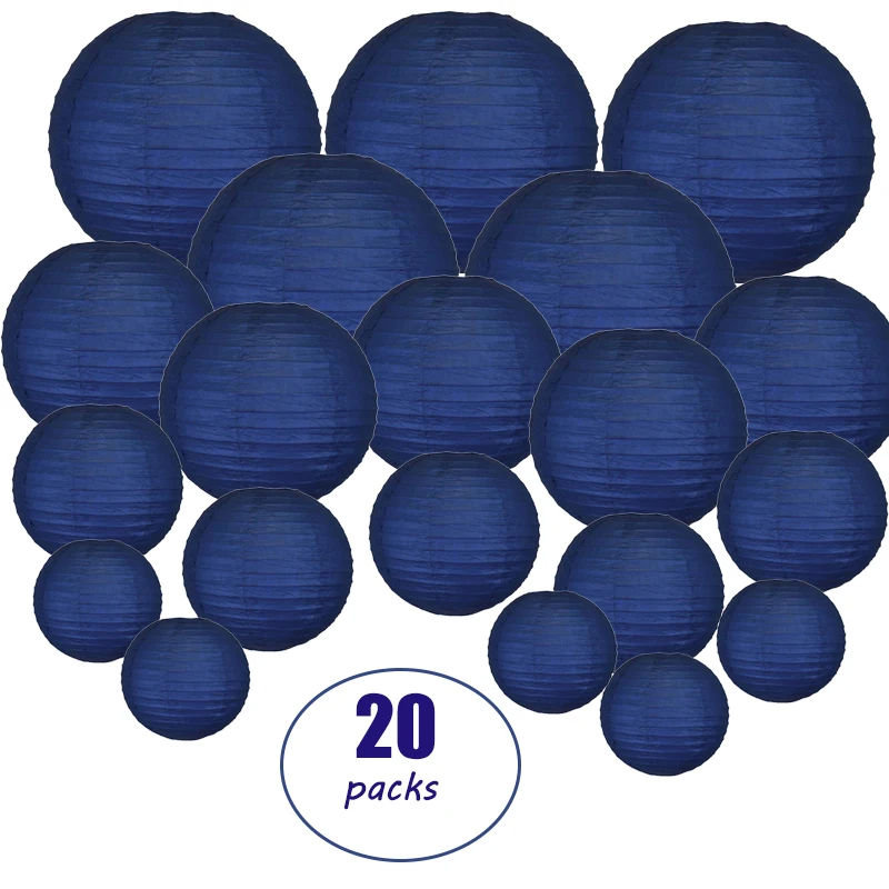 

20 pcs 6"-12" Navy Blue Paper Lantern Chinese Japanese Round lampion for Wedding Party lanterne papier Babyshower Hanging Decor