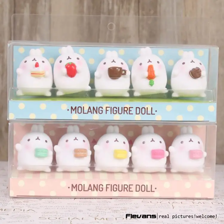 Милые Molang кролик ПВХ Фигурки Модель игрушки куклы-подвески детские игрушки Gifrs подарки 5 см 5 шт./компл. 2 стиля OTFG194