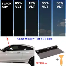 50 см X 1 м черный стеклянный оконный оттенок тент пленка VLT 15%-50% автомобильный домик на колесах рулон внешние солнцезащитные аксессуары не стекло
