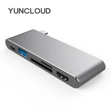 YUNCLOUD usb-хаб type-C 3,1 с разъемом для карт памяти USB 3,0 SD TF HDMI 4K Thunderbolt 3 Combo Dock Dongle для MacBook Pro