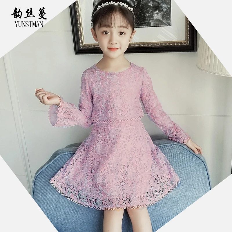 

New Girls Dress with Long Sleeve for 7 8 9 10 11 12 Years Kids Lace Flare Sleeve Knee Dresses Girls Party Princess Costume 50M8A