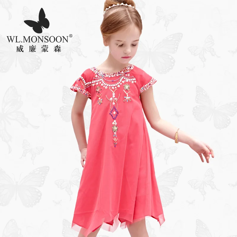 

Girl Dress brand children's dress girls national style dress children's yarn heavy industry production princess dress