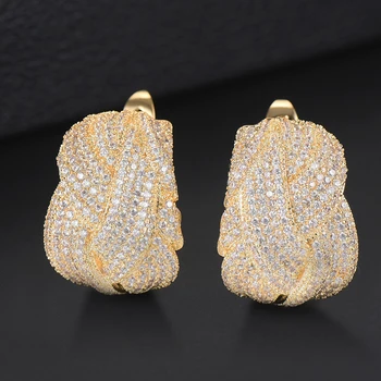

GODKI 25mm Luxury Twist Braided Cross Lines Colorful Full Mirco Cubic Zircon Stud Earring For Women Wedding Dubai Gold Earrings