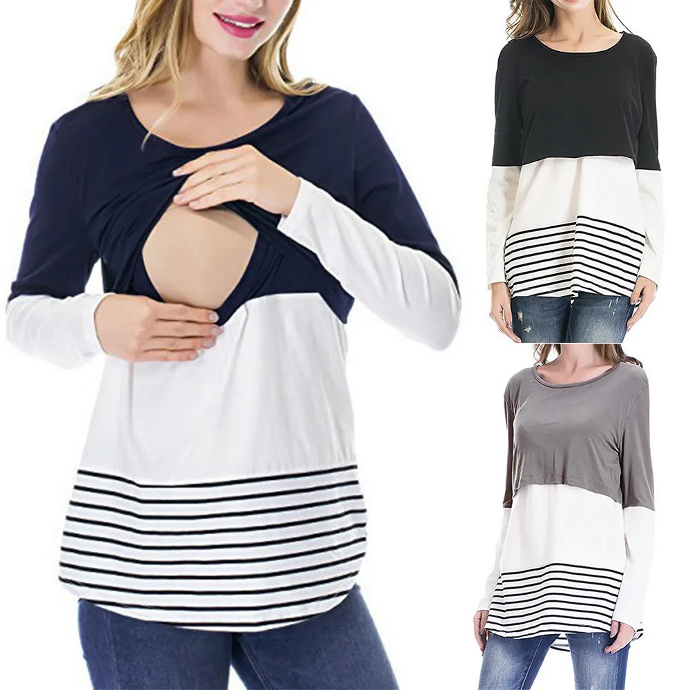 

Pregnant Clothes 2019 Women Pregnant Women Lace Splice Pregnant Casual Nursing Baby For Maternity Pajamas Blouse Tops #40