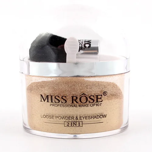 Палетка для макияжа лица Miss rose 2 в 1 гладкая свободная Пудра с кистью блестящие
