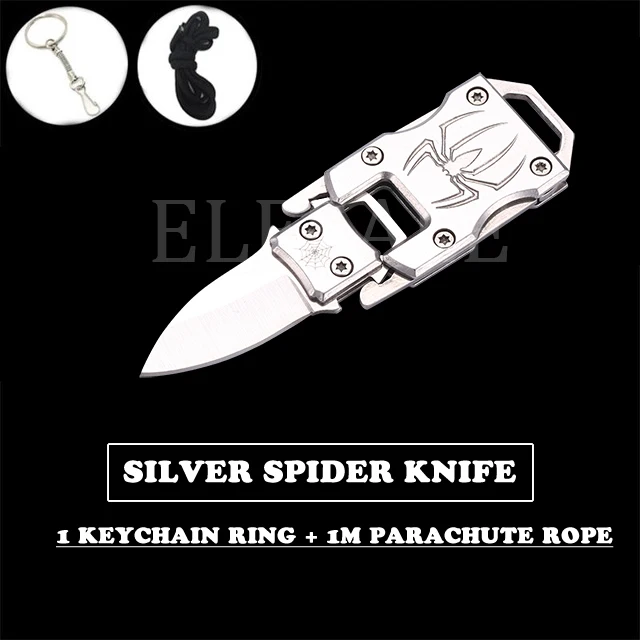 Портативный многофункциональный мини-нож для выживания на открытом воздухе EDC инструмент карманный нож с крутым логотип в виде паука для походного подарка - Цвет: Silver Spider