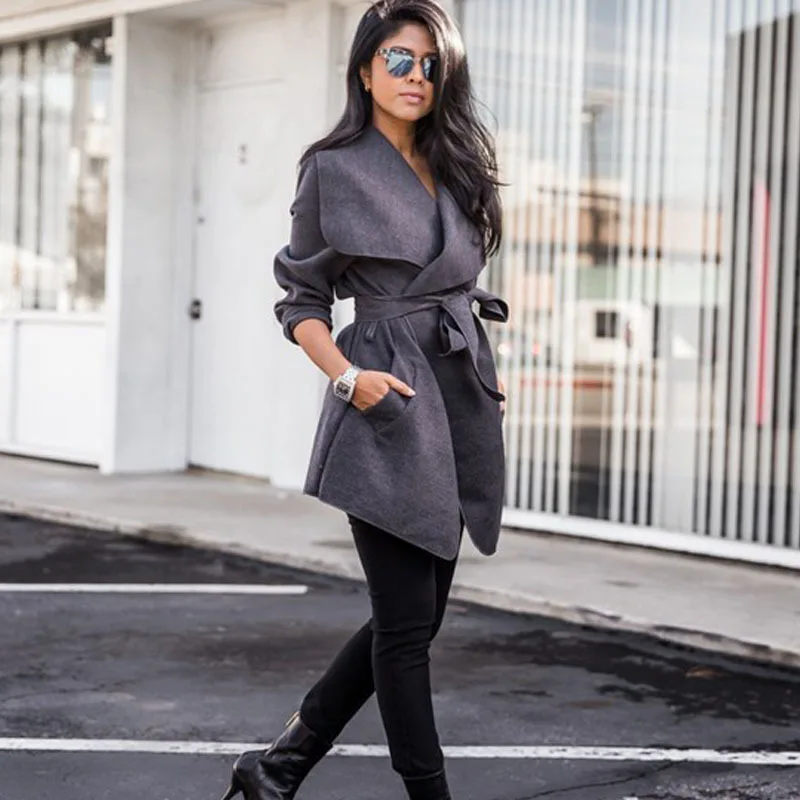 

Lace coat Women 2018 Summer Autumn New lace-up coat women waist long long slim solid color windbreaker Women clothes