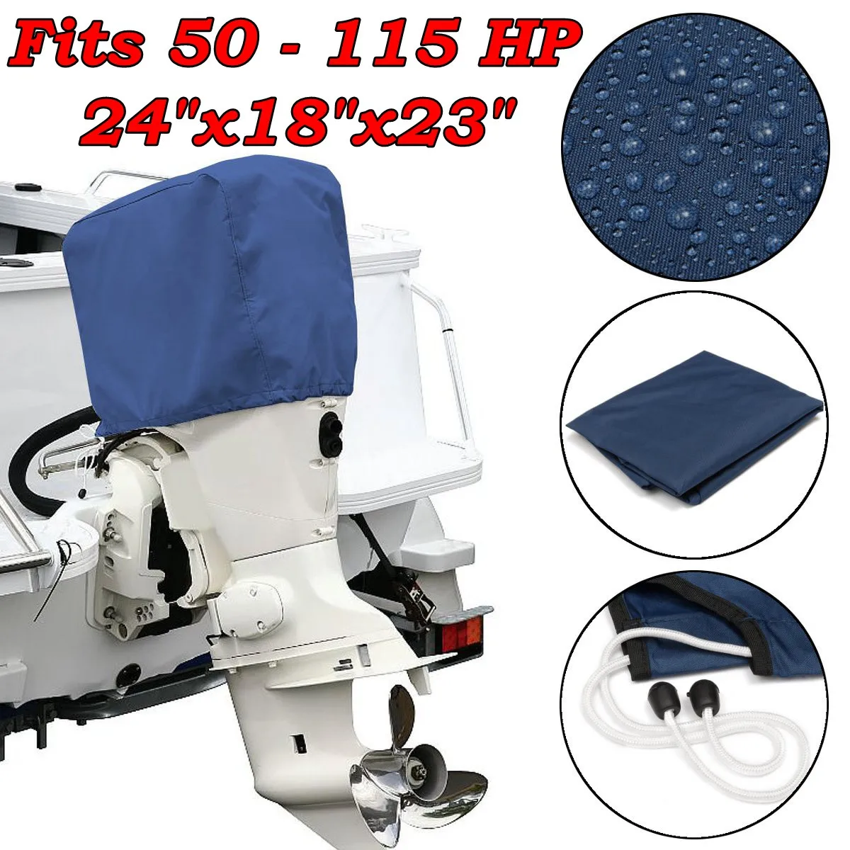 

Blue Boat Outboard Motor Engine Cover 300D Waterproof Fits for HP 50-115