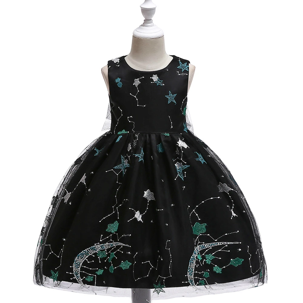

MQATZ 4-12Years Baby Girls Sequins Dress Embroidered Star Printed with Belt Sleeveless Princess Party Kids Dresses Top Quality