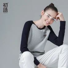 Toyouth estilo coreano contraste Color manga larga Camisetas 2019 otoño estampado cuello redondo mujeres camiseta Casual Tops camiseta Mujer(China)