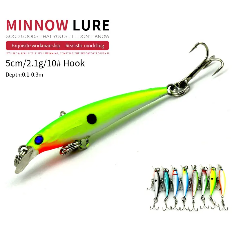 HENGJIA 8 шт. твердый воблер minnow кренкбейт 5 см 2 1 г 10 # крючки маленькие пластиковые