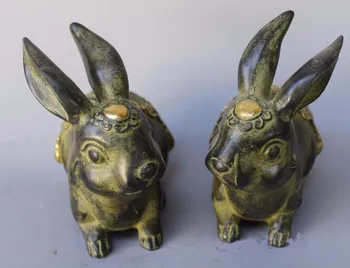 

Chinese Fengshui Bronze Gilt Cute Rabbit Bunny Wealth Statue Pair