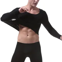 Для мужчин Термальность нижнее белье зима с длинным рукавом майка футболка супер тонкие Топы бесшовная футболка кальсоны Топы удобные