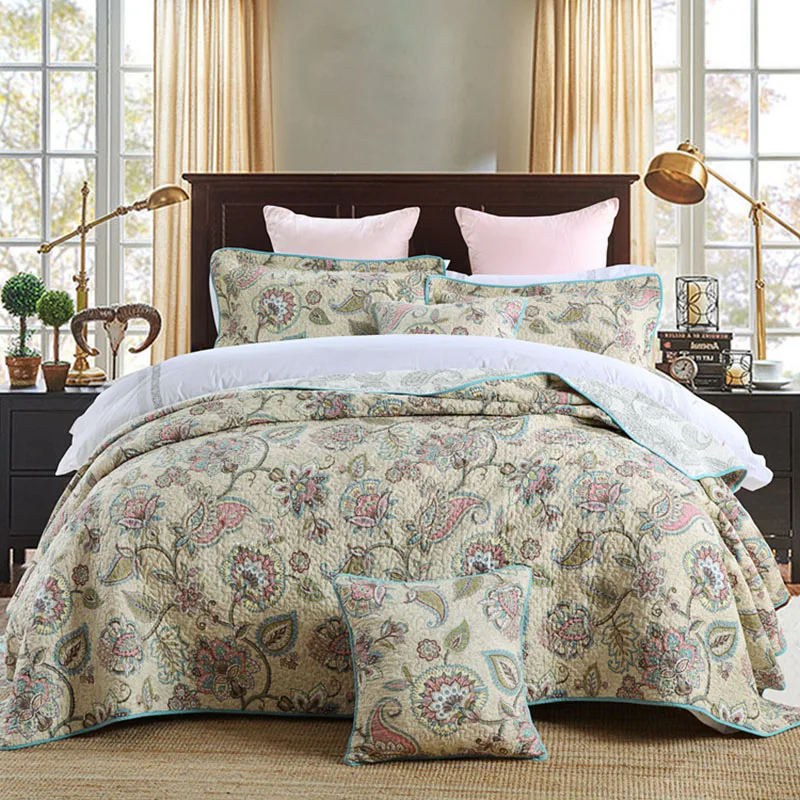 Paisley Pattern Summer Quilt Set 3PCS Bed Spread Quilted bedding Cotton