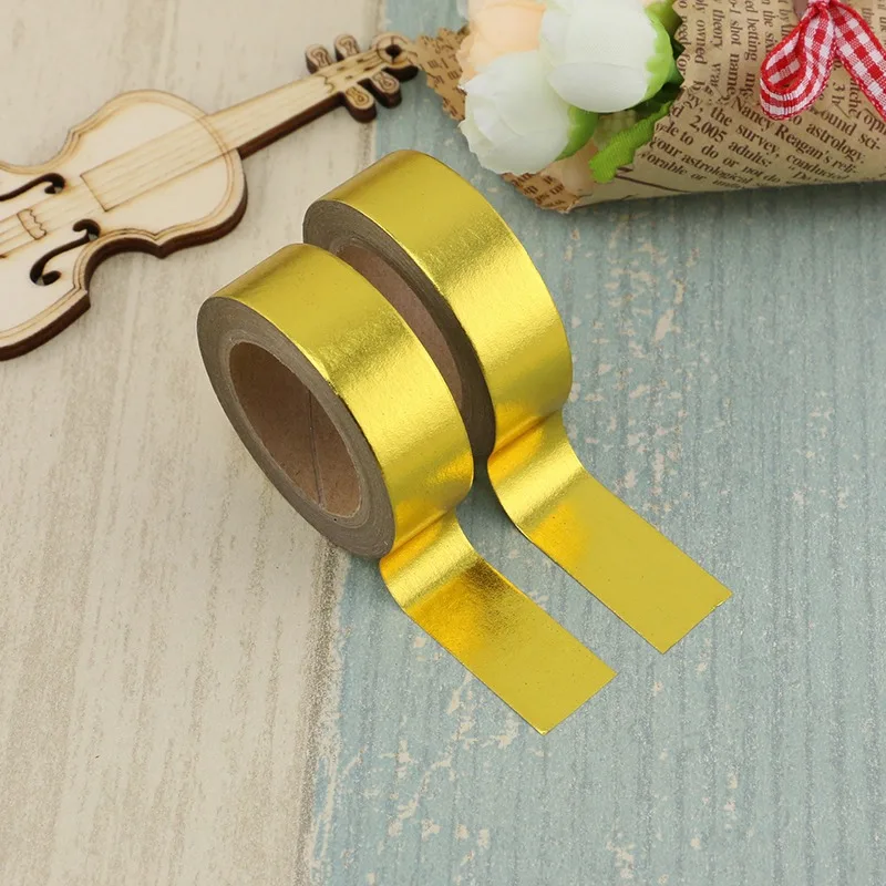 

2PCS/lot Decorative Gold Solid Foil Washi Tape Paper for Scrapbook Bullet journal Adhesive Tape 15mmx10m School Supply wholesale
