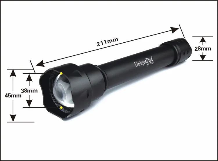 Мощный светодиодный фонарик UniqueFire 1501-XPE алюминиевый сплав зум 3 режима 38 мм линза для наведения фокуса лампа Факел + зарядное устройство