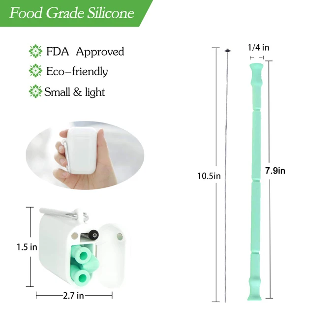 Складная Силиконовая трубочка многоразовая Складная Питьевая солома с чехлом и щетка для чистки путешествий, дома, офиса