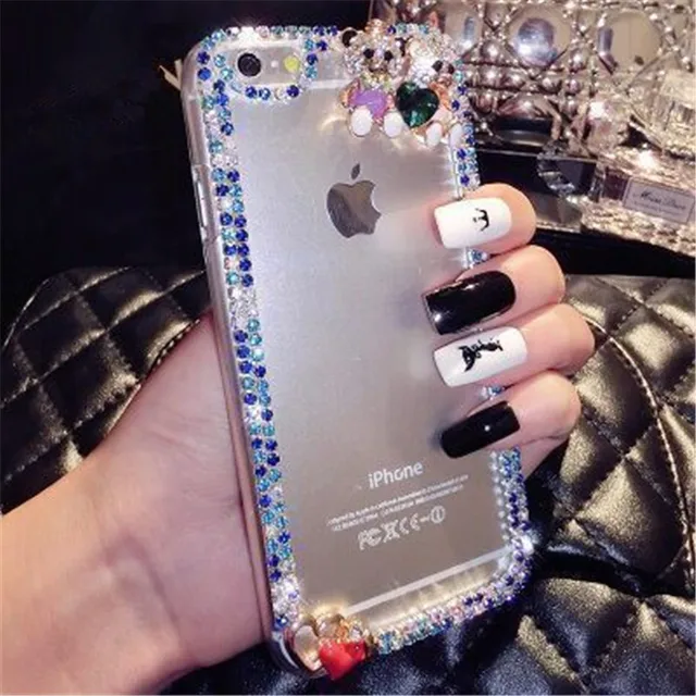 For iPhone 5C 5S 6 6S 7 8 Plus X Cute Fox Bling Rhinestones Diamond Chain Glitter Phone Case Soft Rubber Transparent Back Cover